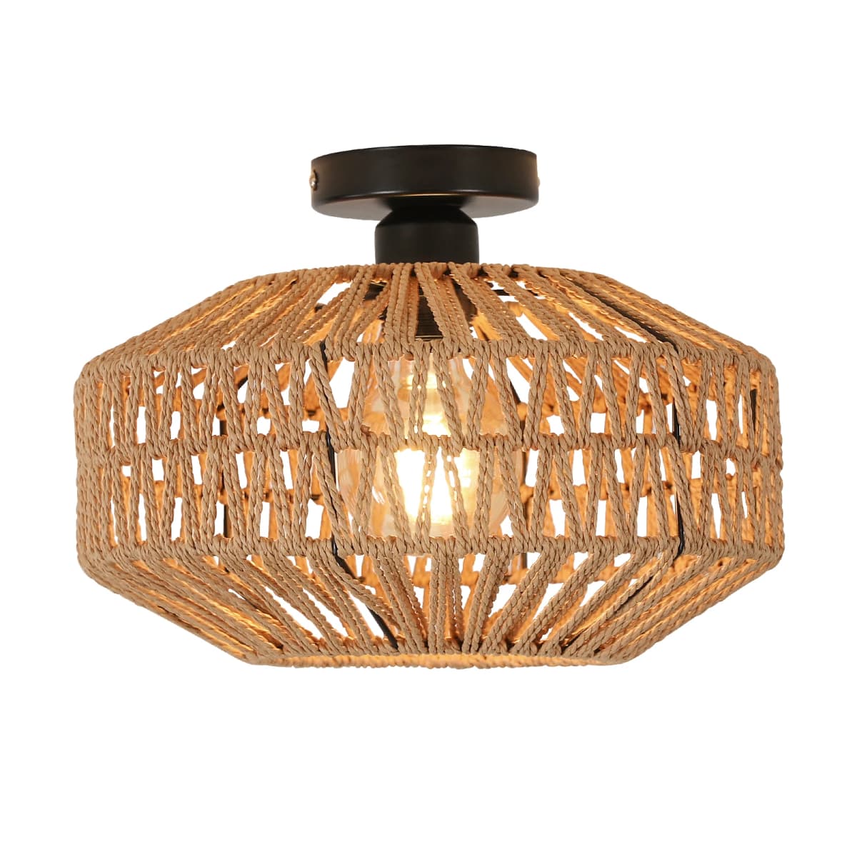 Rattan Ceiling Light E27, Retro Hand-Woven Rattan Chandelier Lamp, Bohemian Pendant Boho Ceiling Light for Living Room Bedroom