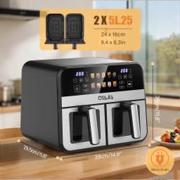 10.5L Air Fryer Double Basket Touch Display, Viewing Window, 10 Functions XXL