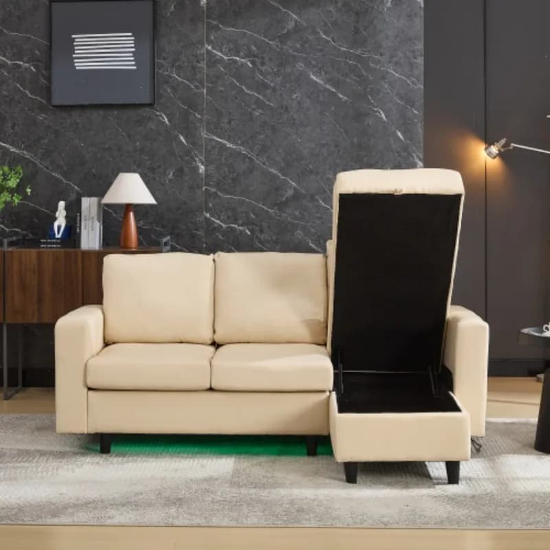 L-Shaped Couch Sofa with Storage,3 Seater Corner Sofa with USB, LED lights,Sofa Couches with side pockets
