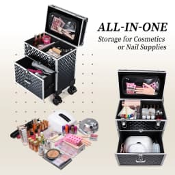 Professional Rolling Makeup Case Trolley with Drawer Cosmetic Train Case Large Storage Case Cosmetology Case Detachable Bag