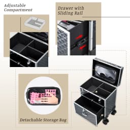 Professional Rolling Makeup Case Trolley with Drawer Cosmetic Train Case Large Storage Case Cosmetology Case Detachable Bag