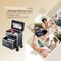 Professional Rolling Makeup Case Trolley with Drawer Cosmetic Train Case Large Storage Case Cosmetology Case Detachable Bag