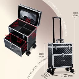Professional Rolling Makeup Case Trolley with Drawer Cosmetic Train Case Large Storage Case Cosmetology Case Detachable Bag