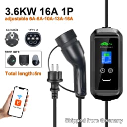 GOODCELL Type 2 EV Charger 3.6KW 16A 1P APP Smart Control IP66 5/10M Cable EU Schuko Plug 220V For Type2 EV Car Charger