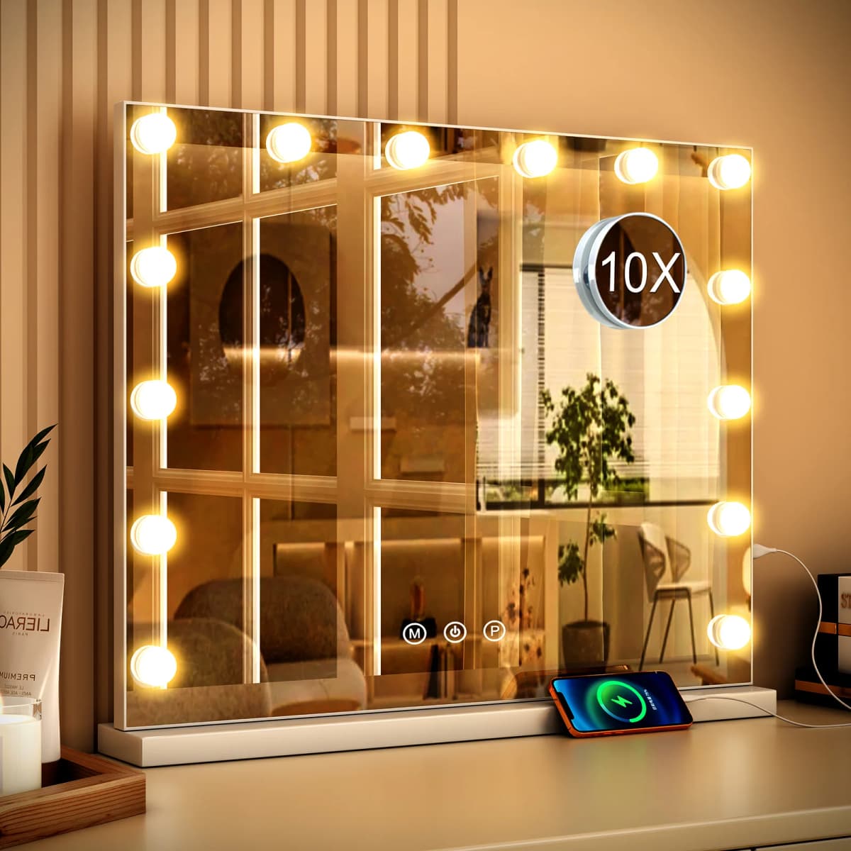 Hollywood LED Vanity Mirror with 10 Lights 3 Color Dimmable Touch Control Make Up Mirror for Dressing Table Bedroom Beauty Decor
