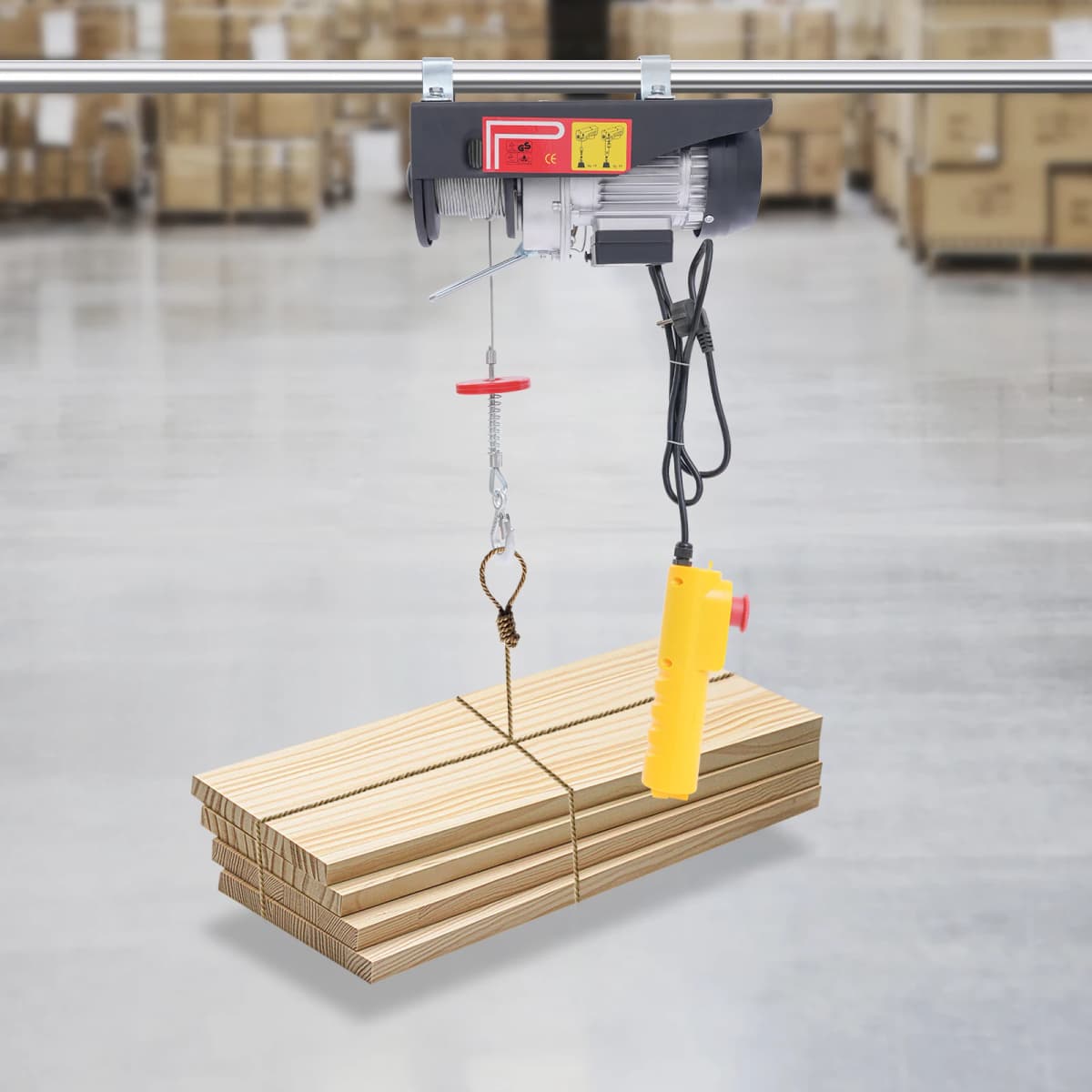 550W Electric Hoist with Wired Control, 18m Steel Wire & Dual Mode Double Rope for Factory Construction, 250kg Load Capacity