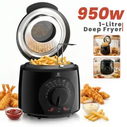 SUPERLEX Mini Electric Deep Fat Fryer 1 Litre 950W Compact Deep Fryer with Viewing Window, Adjustable Temperature Control, Removable Lid & Fry Basket, Easy Clean Small Deep Fryer for Home Cooking Chips Onion Rings