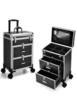 Professional Large Cosmetic Trolley with Locks Rolling Makeup Train Case with Drawers Cosmetics Storage Organizer Make up Case