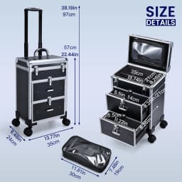 Professional Large Cosmetic Trolley with Locks Rolling Makeup Train Case with Drawers Cosmetics Storage Organizer Make up Case
