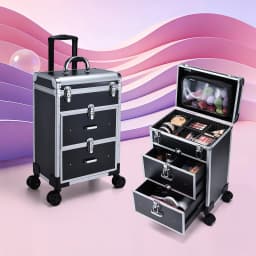 Professional Large Cosmetic Trolley with Locks Rolling Makeup Train Case with Drawers Cosmetics Storage Organizer Make up Case