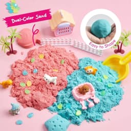Joyfy Cute Pet Themed Sensory Bin toy Sandbox with Lid Dual-Color Sand Learning Activities for Boys Girls Birthday Chrimas Gifts