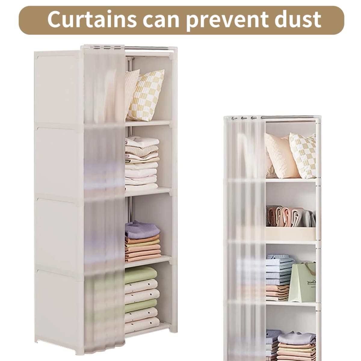 Wardrobe Rack For Storage Clothes, Garment Rack With Dustproof Cover, Portable Closet Organizer With Shelves, Non-Woven Wardrobe