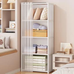 Wardrobe Rack For Storage Clothes, Garment Rack With Dustproof Cover, Portable Closet Organizer With Shelves, Non-Woven Wardrobe