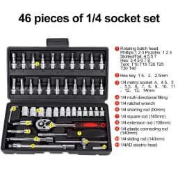 Professional Ratchet Socket Wrench Set 46PCS 1/4 Inch Drive Metric Hand Tool Kit for Bicycle Motorcycle Car Auto Repair and Maintenance Home Garage Use
