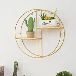 【Breeins】Gold Metal Round Wall Shelf Display Storage Rack For Home Office Decoration Organizer