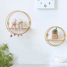 【Breeins】Gold Metal Round Wall Shelf Display Storage Rack For Home Office Decoration Organizer