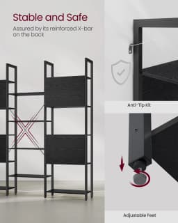 VASAGLE Bookcase, Bookshelf with 14 Shelves, Metal Frame, Shelf Unit, Industrial Style
