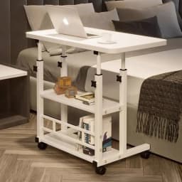 【Lifeideas】Double-Layer Office Desk Movable Bedside Computer Lazy Table with Storage Shelf Laptop White Bedroom Desk Lift Tabl