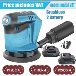 2 Battery Cordless Random Orbital Sander 125mm, Brushless Eccentric Orbital Sander 6 Speed with Dust Bag Replace for Makita 18v