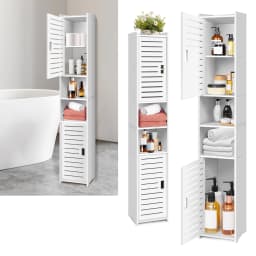 BRIEFNESS 5-Tier Tall Bathroom Cabinet Storage Cupboard PVC Floor Standing Tallboy Unit,Free Standing Slim Bathroom Storage Unit