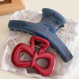 2Pcs/Set Vintage Blue Polka Dot Red Bow Hair Clip Shark Claw Clamp Hairpin Barrette Korean Hair Headwear Accessory for Women