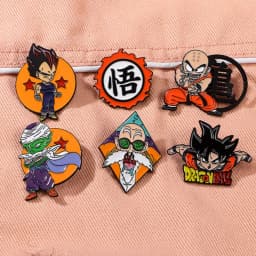 6Pcs Anime Dragon Ball Son Goku Enamel Brooch Badge Cartoon Vegeta Piccolo Master Roshi Krillin Lapel Pins For Fans Gifts