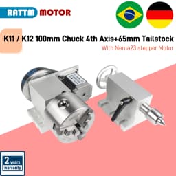 【EU Stock】K11-100m K12-100mm 3 Jaw or 4Jaw Chuck 4th Axis+Tailstock Dividing Head Rotation Axis with Nema23 Stepper Motor