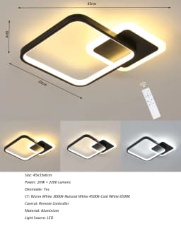 Black LED Flush Mount Ceiling Light with Remote Control, Dimmable 3000-6500K for Living Room, Dining Room, Kitchen, Bedroom