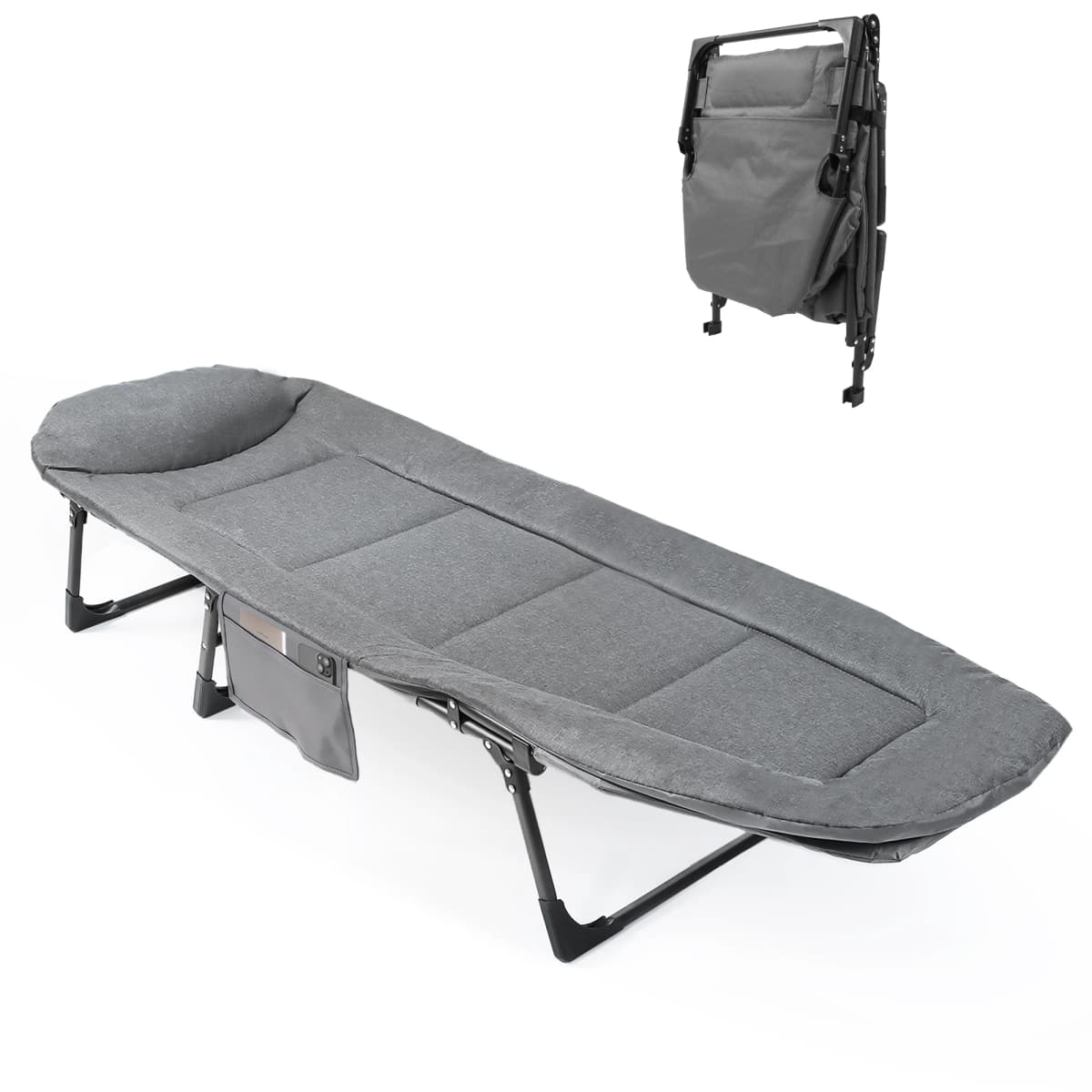 Sun Lounger with Cushion 5-Position Adjustable Folding Sun lounger Portable 200KG Max for Garden Pools Camping Indoor, Gray