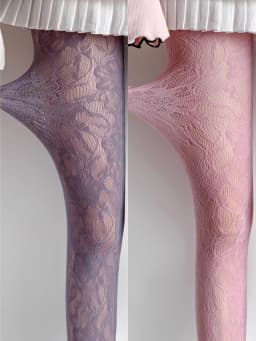 Sexy Floral Fishnets Long Socks Sheer Jacquard Lace Thin Pantyhose Japanese Style Sweet Purple/Pink Lolita JK Fishnet Stockings