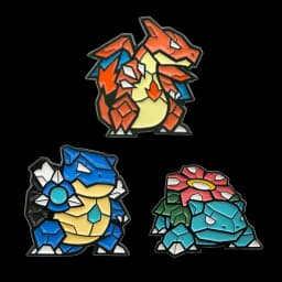 3Pcs Charizard Enamel Pin Set - Mosaic Style Blastoise Venusaur Brooches, Anime Lapel Badges for Collectors