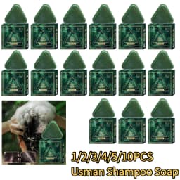 1-10PCS Triangle Shampoo Bar, Usman Grass Shampoo Bar,Nature Seven Green Soap Shampoo, Calming & Strengthens Hair for Women Men