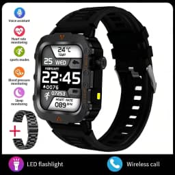 LAXASFIT 2026 New Smart Watch Men's Outdoor Watch 1.85 inch Voice Assistant Bluetooth Call with LED Flashlight Smart Watch