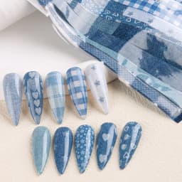 Ins Patchwork Style Denim Nail Art Transfer Paper, Cute Heart Star Blue Denim Texture Nail Design - Y2K Cool Girl Nail Art Decor