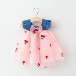Baby Girl Dress Summer Cherry Mesh Girl's Dress Cute Beach Baby Dress Baby Girl Clothes