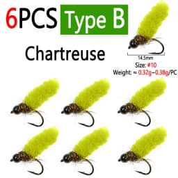 Bimoo 6PCS Brass /Tungsten Bead Head Mop Fly Artificial Crane Fly Caddis Larva Wet Jig Nymph Fly Trout Grayling Fishing Lures