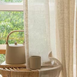 Beige Tulle Cotton Linen Look Sheer Voile Window Curtain for Bedroom or Living Curtains for Dining Room Window