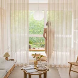Beige Tulle Cotton Linen Look Sheer Voile Window Curtain for Bedroom or Living Curtains for Dining Room Window