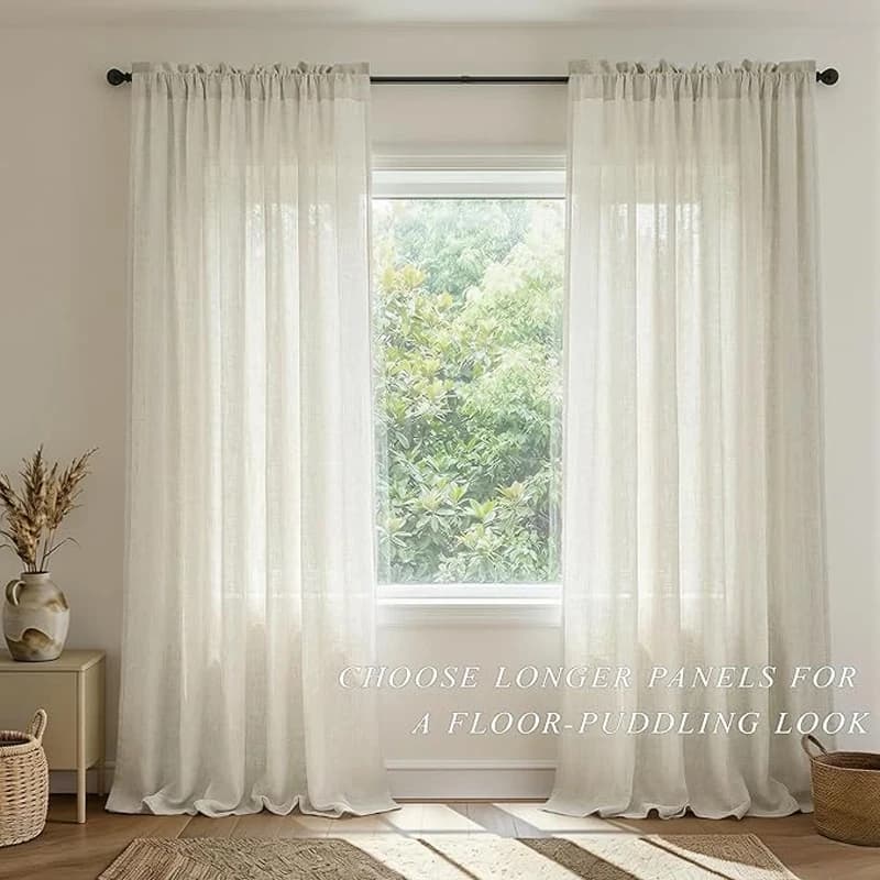 Beige Tulle Cotton Linen Look Sheer Voile Window Curtain for Bedroom or Living Curtains for Dining Room Window