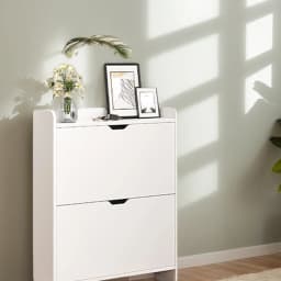 2-Tier Wooden Narrow Shoe Storage Cabinet Space Saving Free-Standing Shoe Cabinet Slimming Shoe Rack for Bedroom Living Room