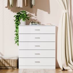 5 Drawer Chest White, Wood Storage Cabinet Dresser for Bedroom, Hallway, Closet Organizer, Modern Furniture (75x36x90cm)