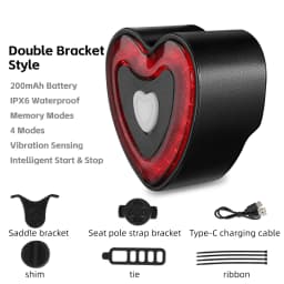 WEST BIKING Bike Tail Light Smart Brake Sensing MTB Road Bike Rear Light IPX6 Waterproof 4 Modes Heart Light Cycling Accessories