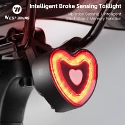 WEST BIKING Bike Tail Light Smart Brake Sensing MTB Road Bike Rear Light IPX6 Waterproof 4 Modes Heart Light Cycling Accessories