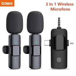 Basix Mini Wireless Lavalier Microphone Noise Cancelling for iPhone Android Cameras - Portable Wireless Mic for Live Interviews