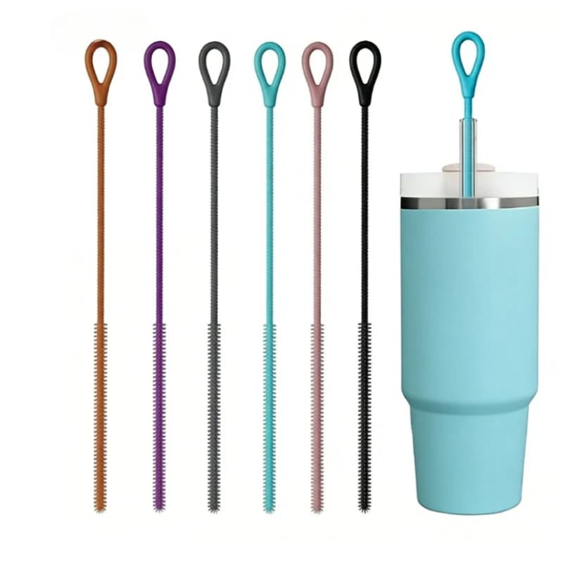 Straw Cleaner Brush Extra Long Silicone for Cups Reusable Straws Deep Cleaning Flexible Bristles Dishwasher Safe