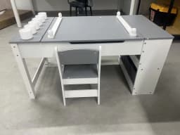 3-in-1 Kids Art Table and 2 Chair Set, Activity Table with Storage, Easel Transformation 5 Paint Cups, 6 Storage Bins,Paper Roll