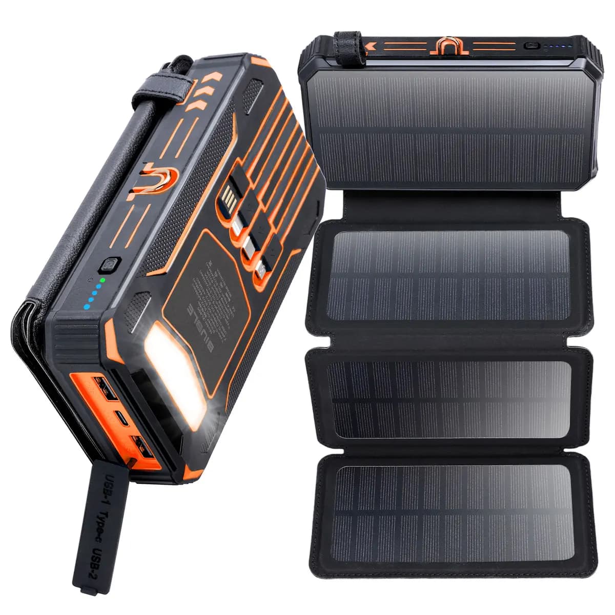 Solar Mobile Power Bank Portable Fast Charging 20000mAh With Wire Suitable for iPhone Xiaomi Huawei