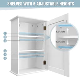 White Bathroom Cabinet Single Door Wall Mounted Bathroom Cabinet Wall Cabin et Medicine Cabinet Adjustable Shelves