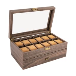 24-Bit Watch Box, 2-Tier Rustic Brown Watch Display Case with Glass Window, Tabletop Jewelry Storage Organizer for Men & Women