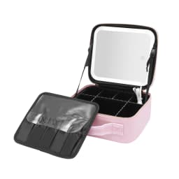 Travel Makeup Bag with LED Mirror, Organiser Case with Adjustable Compartment, 3 Color Scenarios Adjustable Makeup Train Case